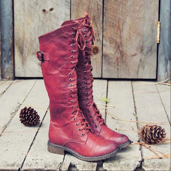 Women's Knee-High Lace-Up Leather Boots with Orthopaedic Comfort