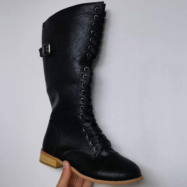 Women's Knee-High Lace-Up Leather Boots with Orthopaedic Comfort