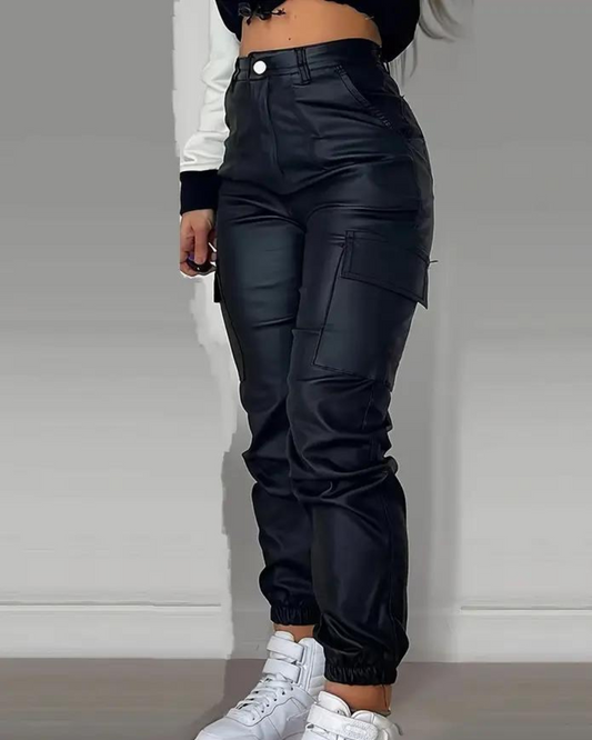 Women's Leather Cargo Pants