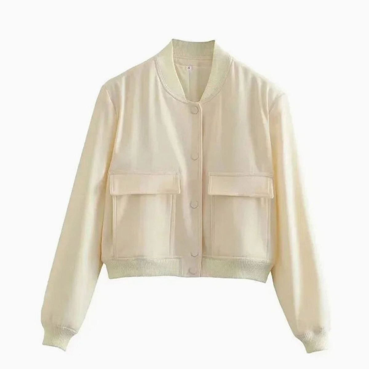 Women's Lightweight Faux Leather Snap-Front Bomber Jacket with Pockets