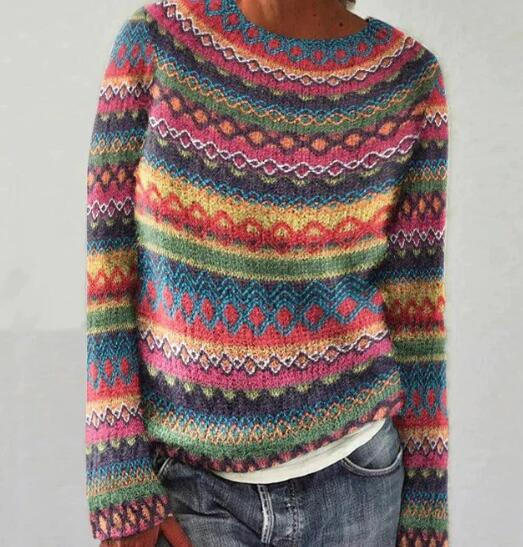 Women's Loose Fit Crew Neck Knitted Sweater