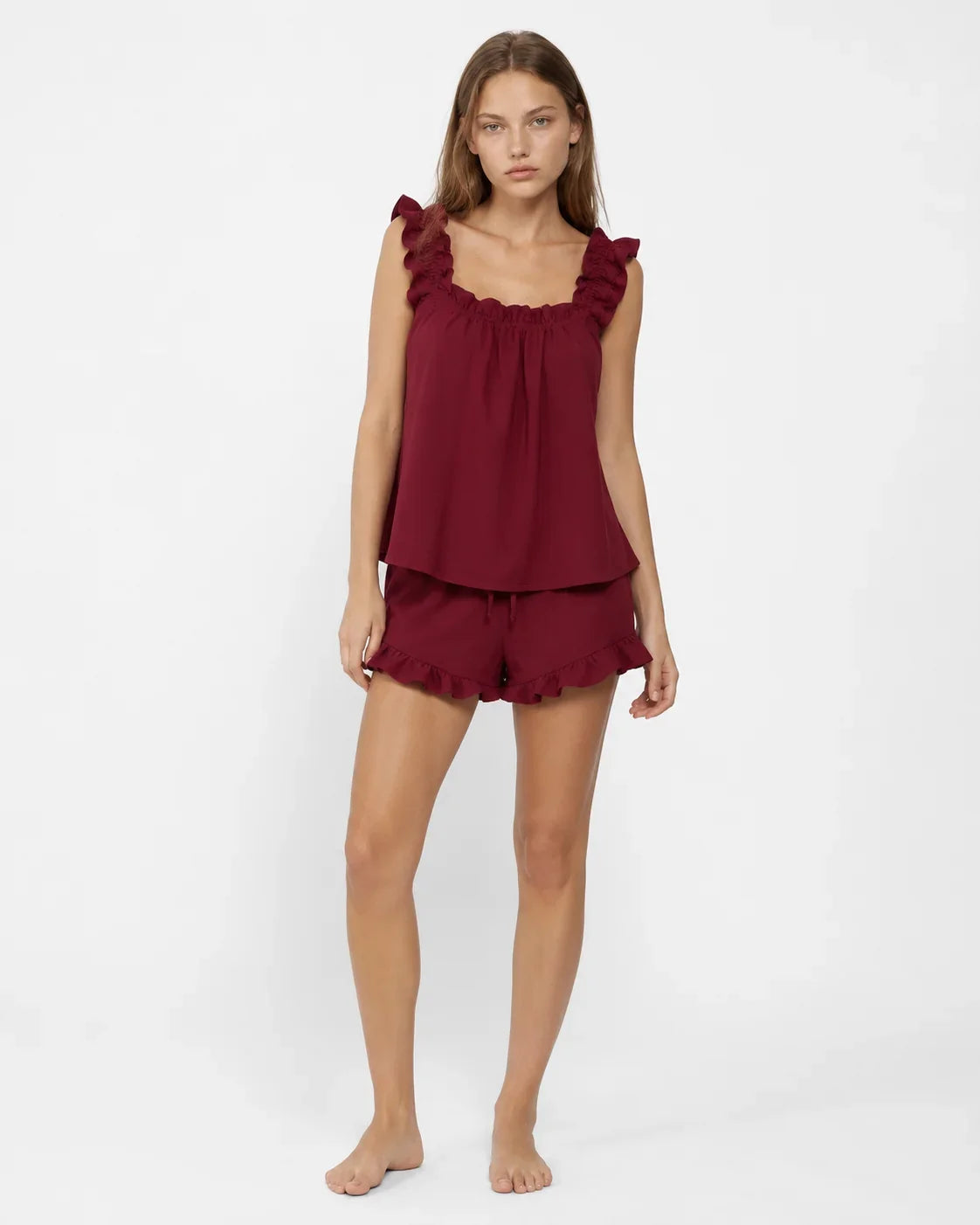 Women's Ruffle-Strap Square-Neck Lounge Set