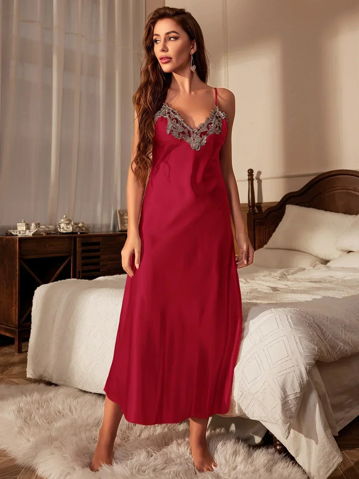 Women's Satin Nightdress in Breathable Silky-Smooth Fabric