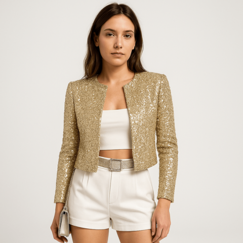 Women's Sequin Cropped Evening Blazer Jacket