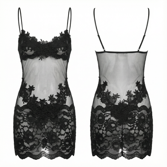 Women's Sheer Embroidered Lace Slip Dress