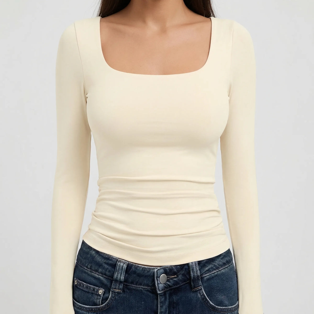 Women's Square Neck Long Sleeve Crop Top