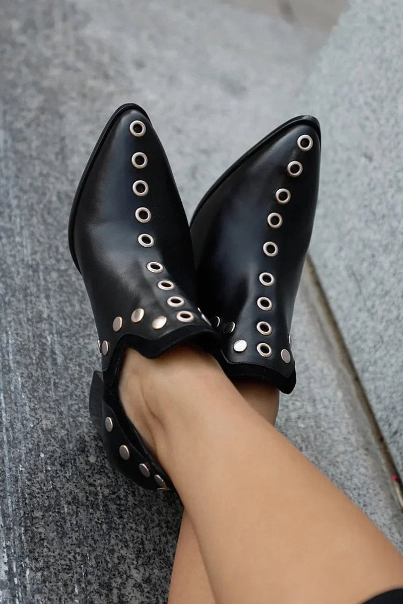 Women's Studded Pointed-Toe Block-Heel Ankle Boots