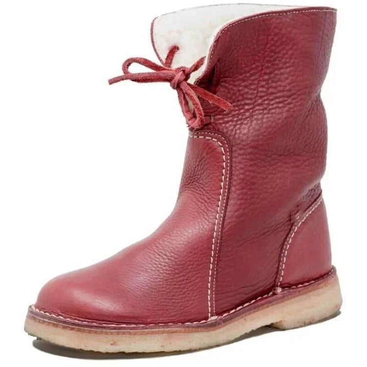 Women's Water-Resistant Leather Boots with Wool Lining in Casual Style
