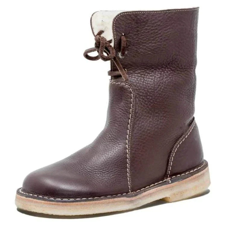 Women's Water-Resistant Leather Boots with Wool Lining in Casual Style