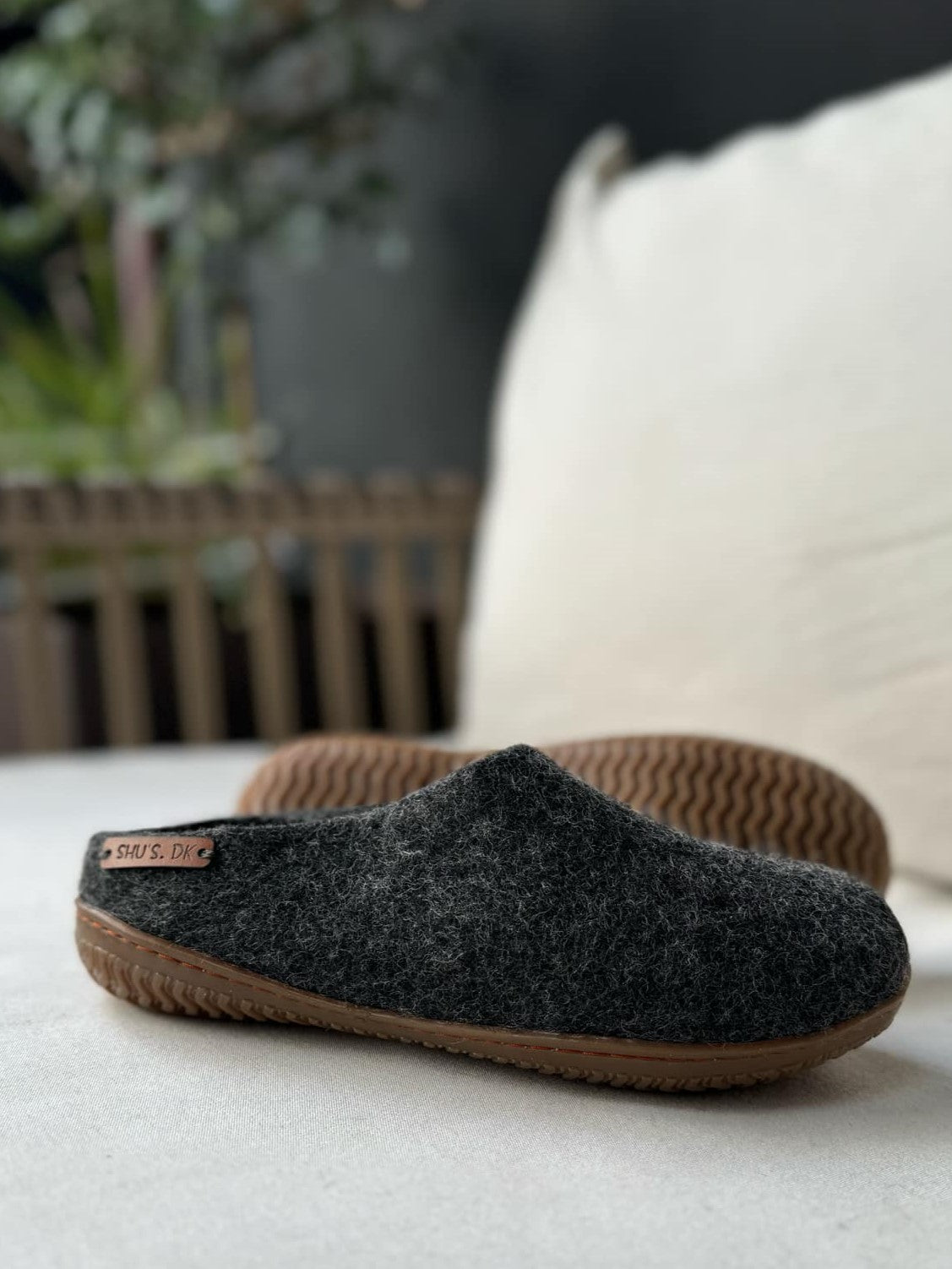 Wool Slippers (100% Pure Wool) with Rubber Sole - Charcoal