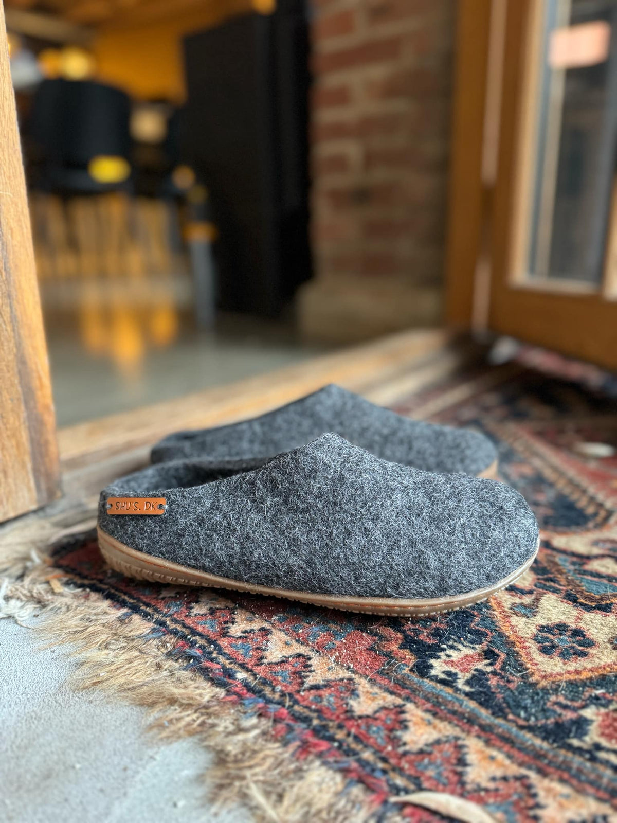 Wool Slippers (100% Pure Wool) with Rubber Sole - Charcoal