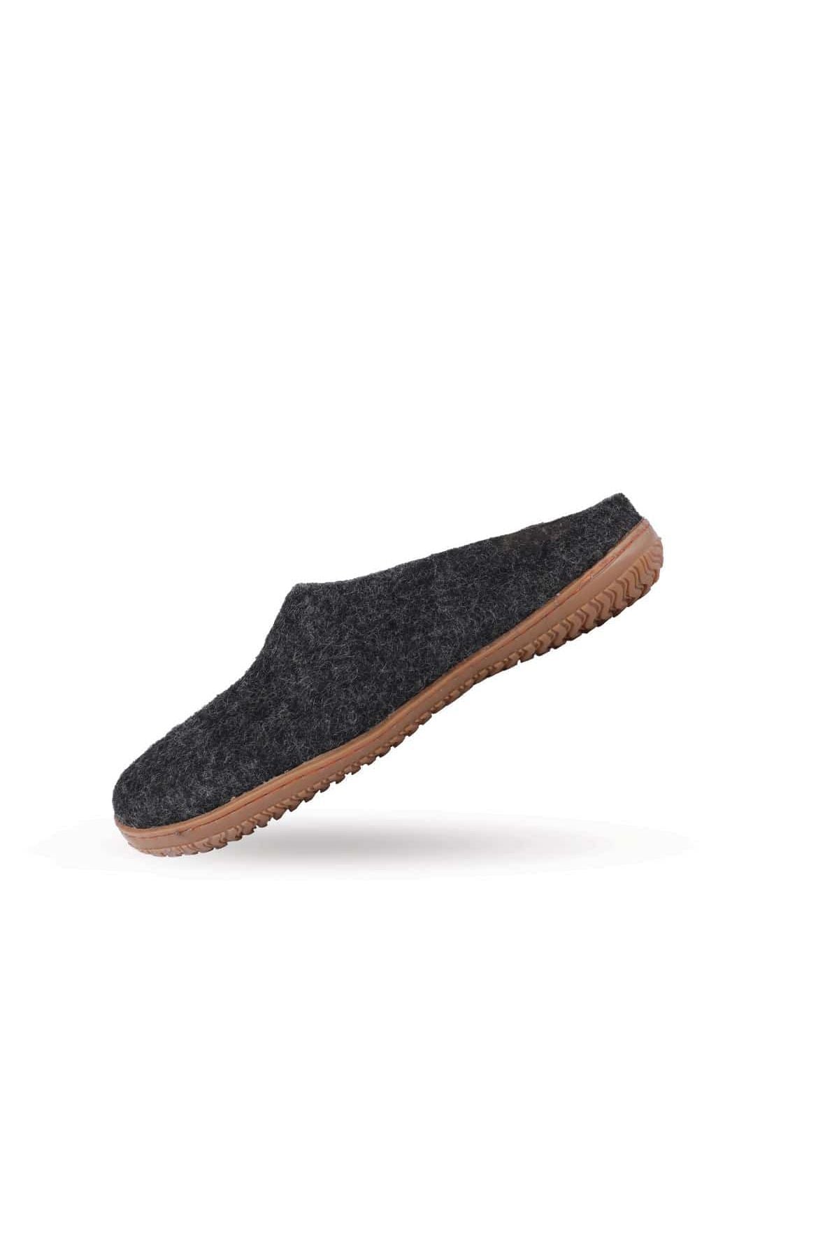 Wool Slippers (100% Pure Wool) with Rubber Sole - Charcoal