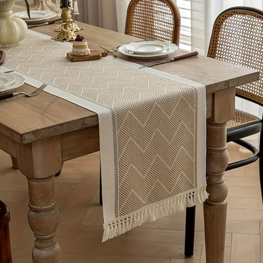 Woven Chevron Microfiber Table Runner with Tassels
