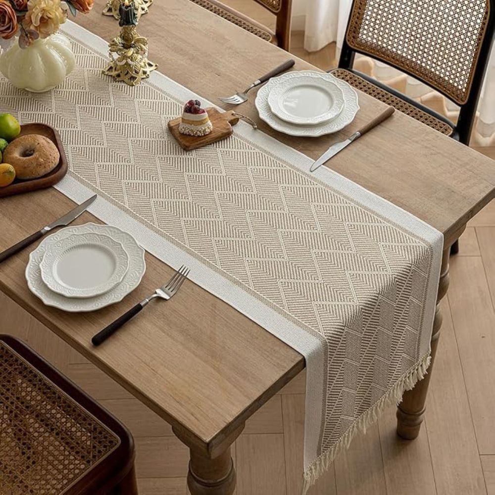 Woven Chevron Microfiber Table Runner with Tassels