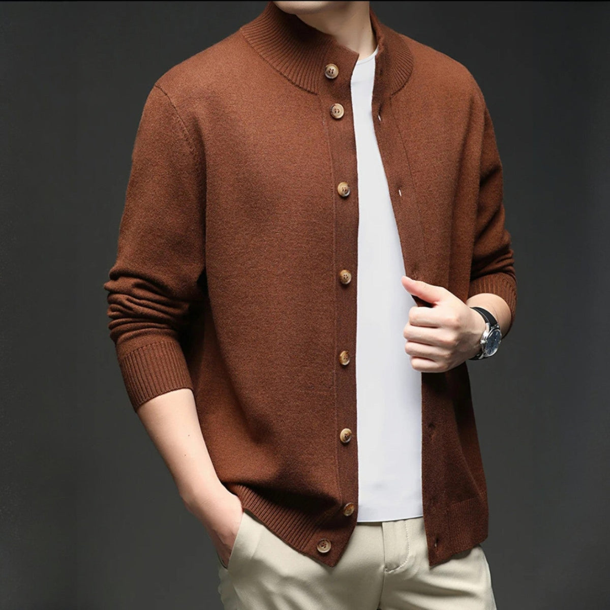 Image of Zane | Men's Button-Down Ribbed Knit Cardigan