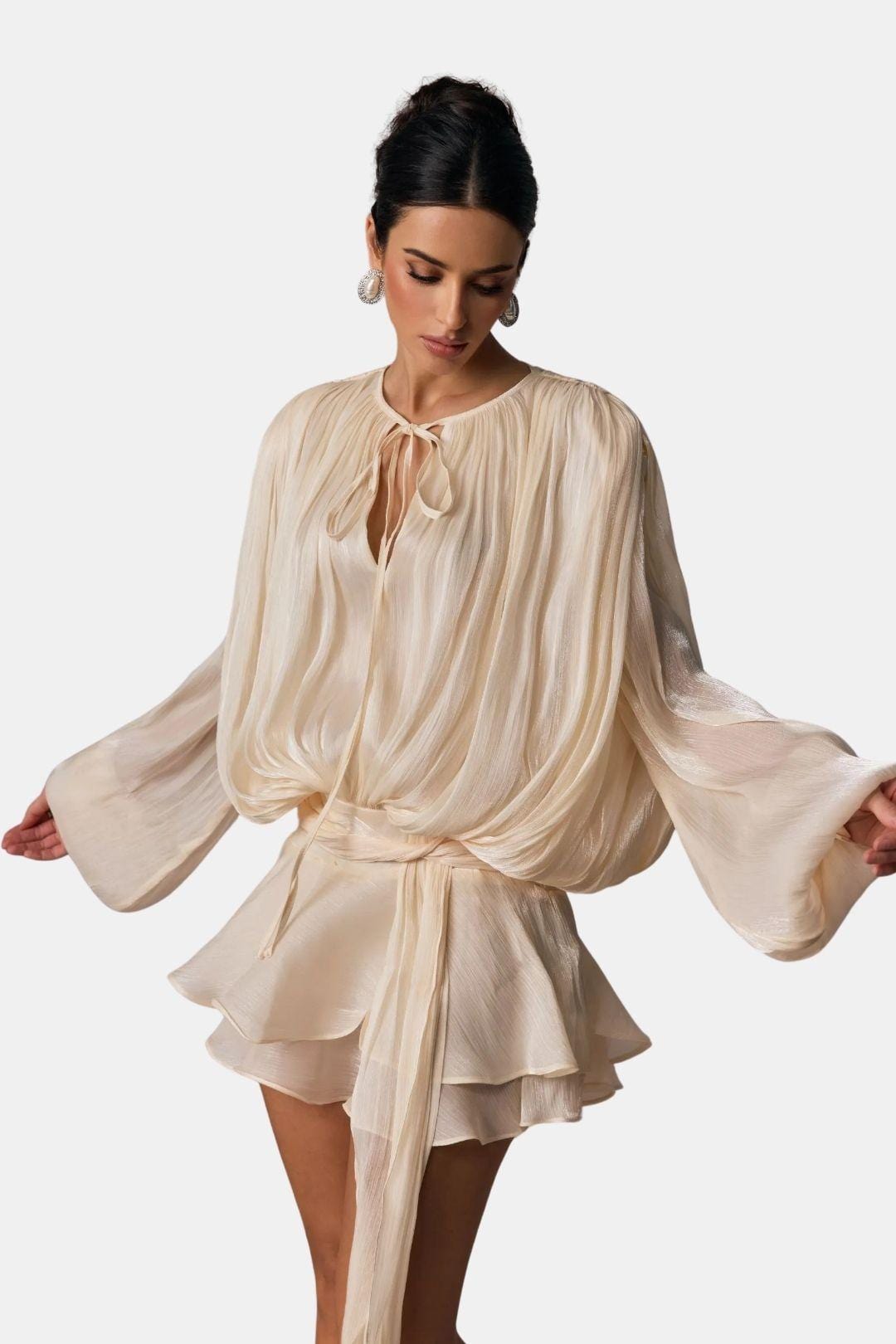 Image of Zoe | Women's Tie Neck Long Sleeve Mini Dress