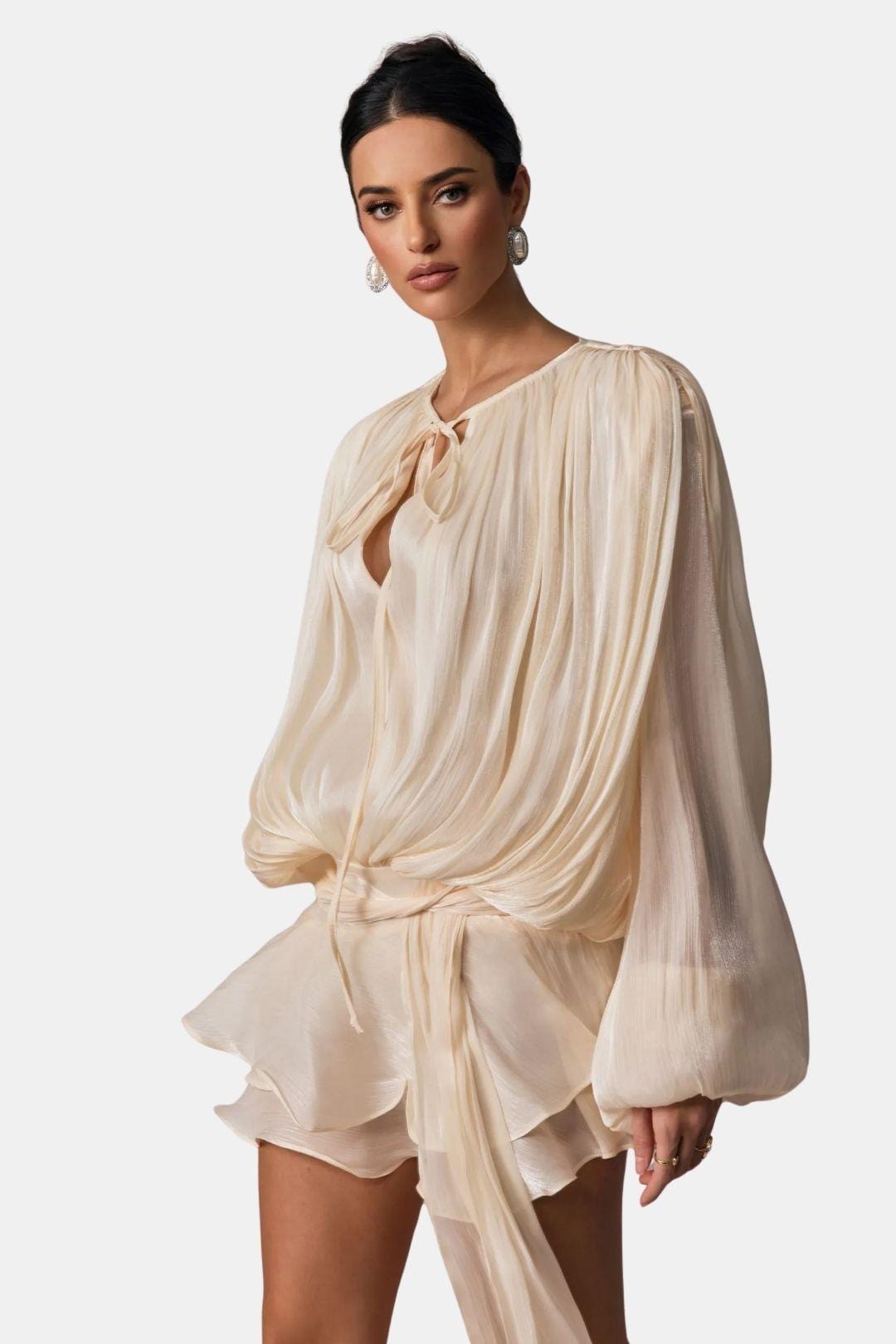 Image of Zoe | Women's Tie Neck Long Sleeve Mini Dress