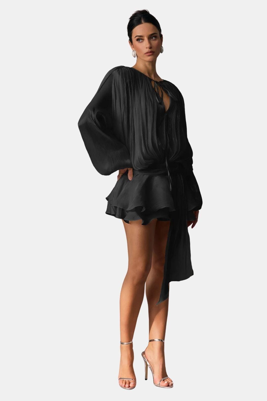 Image of Zoe | Women's Tie Neck Long Sleeve Mini Dress