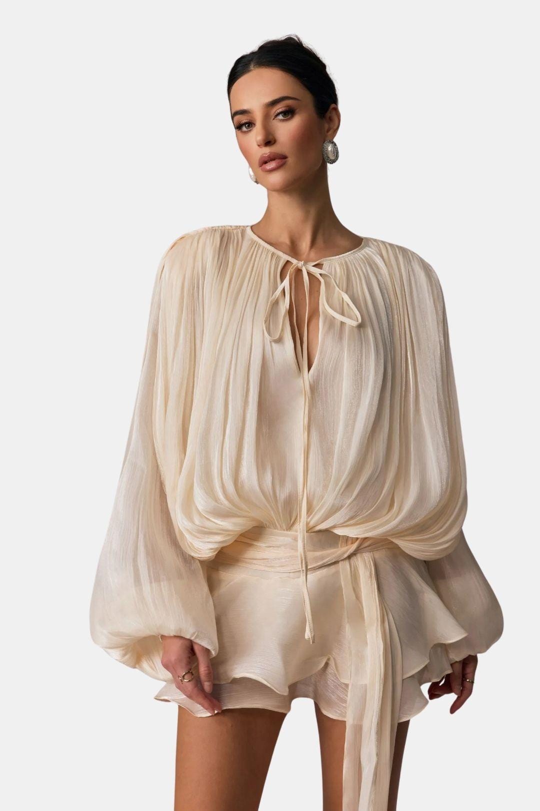 Image of Zoe | Women's Tie Neck Long Sleeve Mini Dress